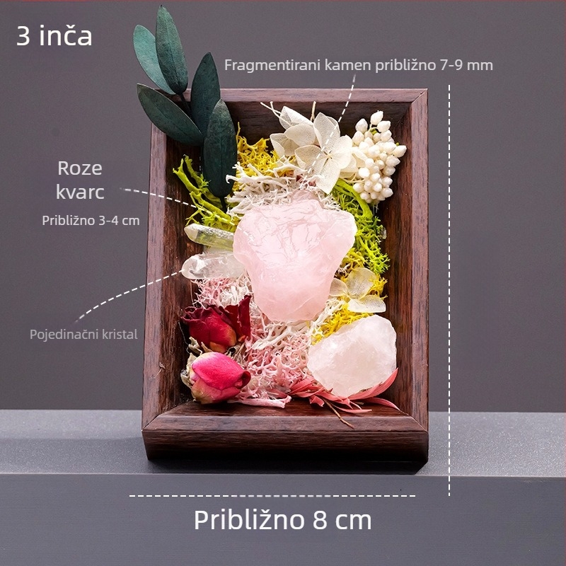 Krištalni okvir za fotografije s prirodnim kamenom, ametistna krizantema u spiralom motivu i vječni cvijet, 3 inča, dar za Qixi festival