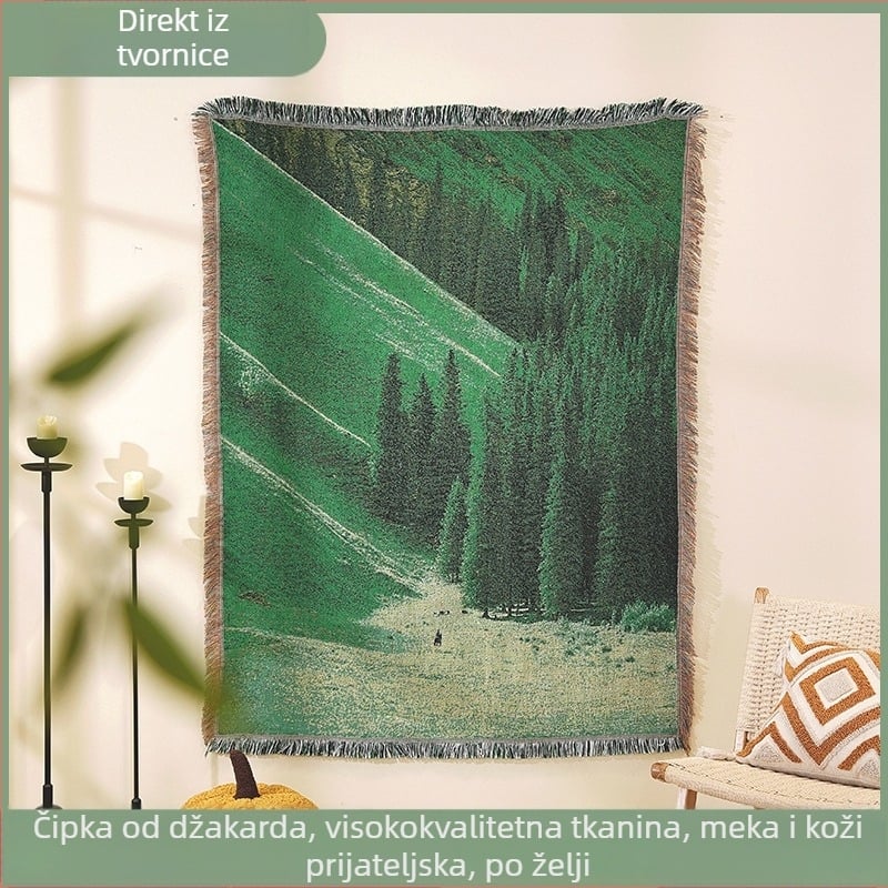 Pejzažno džakard deka za kauč i kampiranje - poliester, 1000–1499 g, Premium INS stil, sve sezone