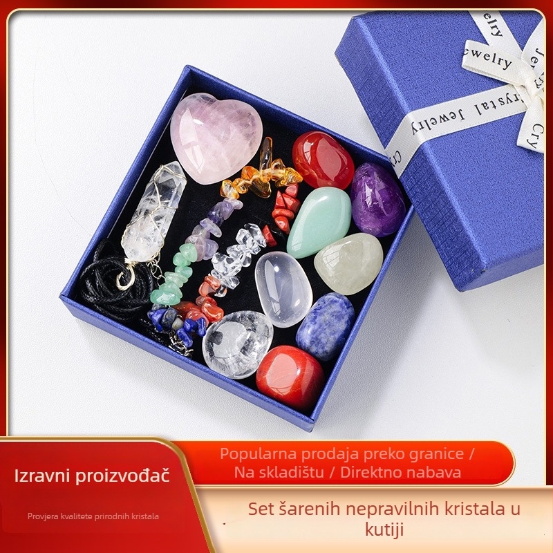 Runyang kristalni set kamenja s privjescima u obliku srca i hexagonalnih prizmi u poklon kutiji – moderan stil
