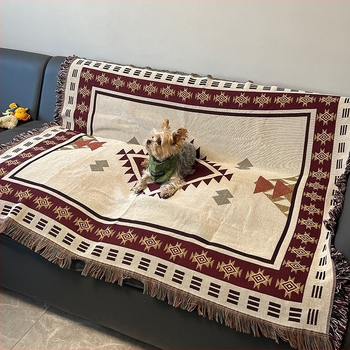 Boemska goblenska deka za kampiranje na otvorenom – poliester-pamuk, 1,0–1,5 kg, geometrijski uzorak, prilagodljiva, za sve sezone