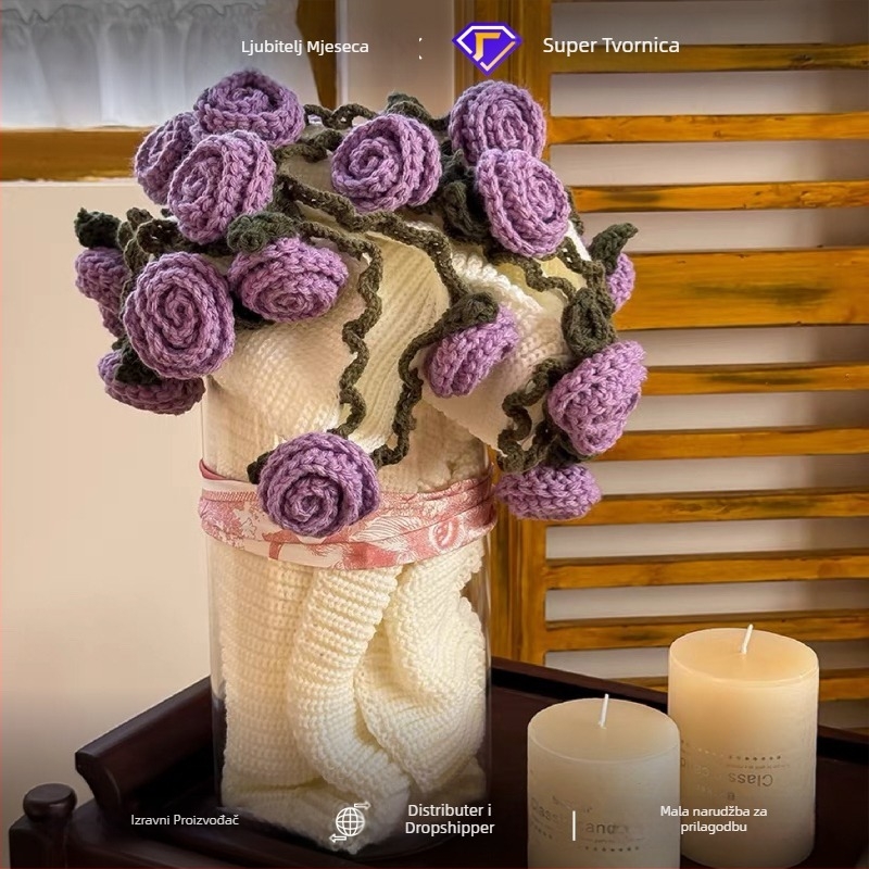 Akrilna deka s motivom cvijeća – ručno izrađeno, cvjetni stil, 500–799 g, Klasa I