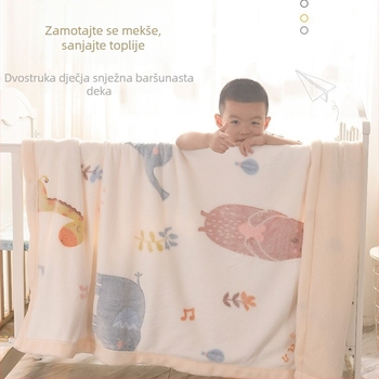 Dječja deka od koralnog flisa s geometrijskim i crtanim uzorcima, poliester, 300–500 g, pogodna za jesen i zimu