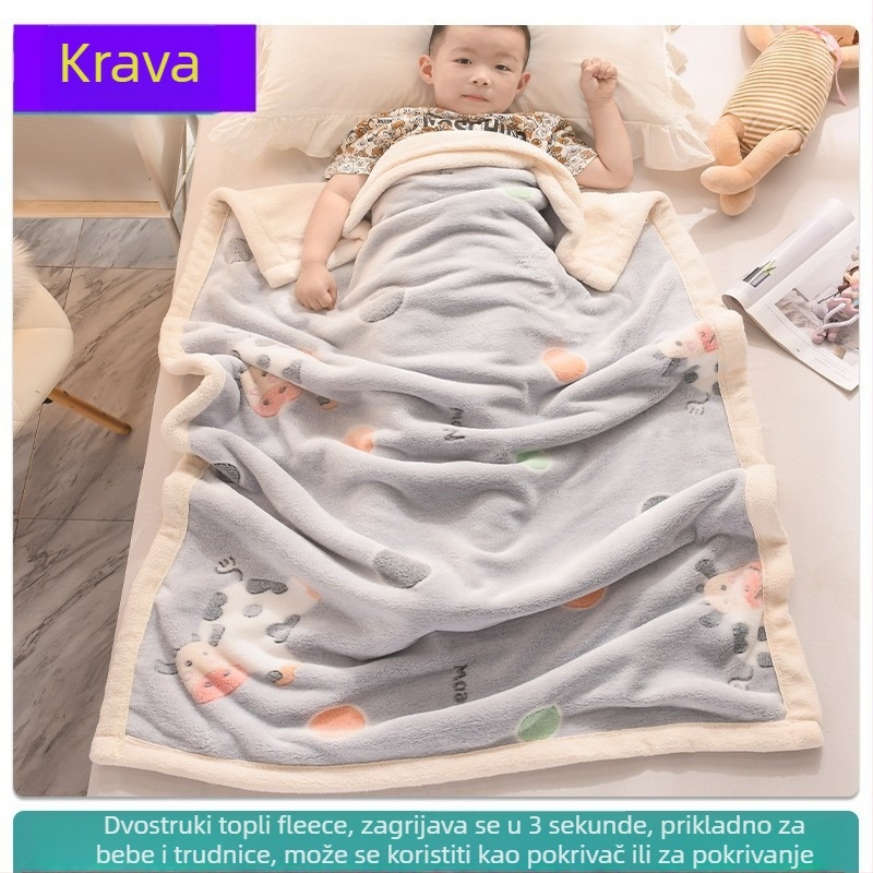 Dječja deka od koralnog flisa s geometrijskim i crtanim uzorcima, poliester, 300–500 g, pogodna za jesen i zimu