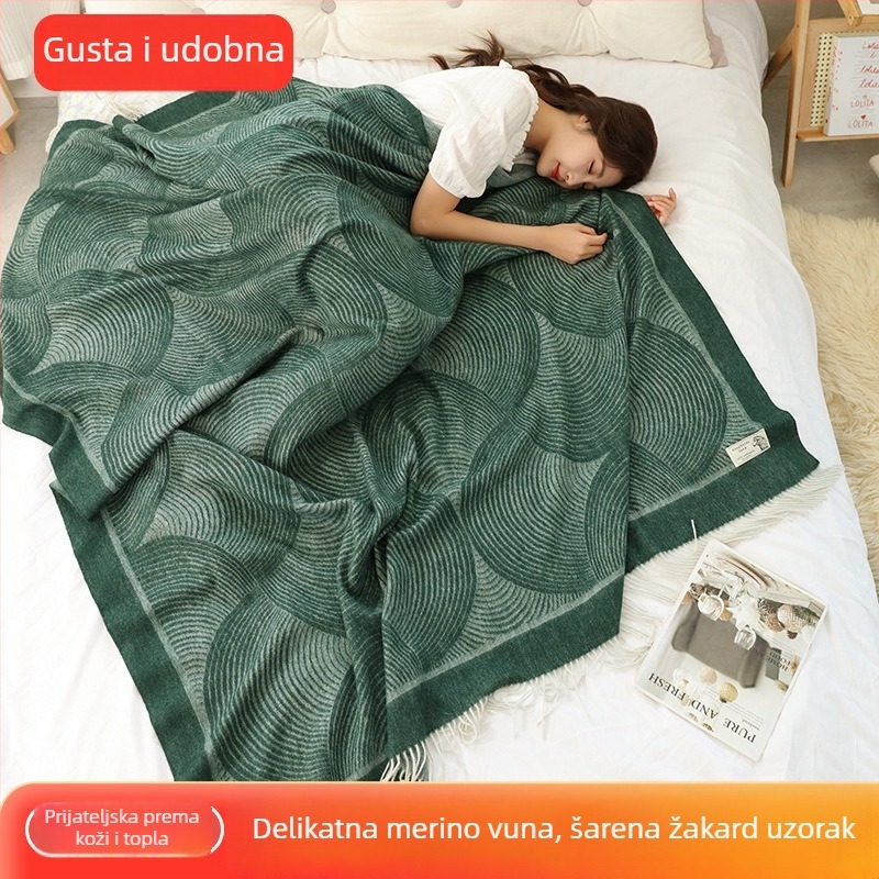 Jacquard deka od vune i kašmira – sve sezone, lagana, geometrijski uzorak, Plug on Camel