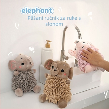Plišani ručnik za ruke s motivom slona - upijajući, s visećim dizajnom, sladak i kreativan (Materijal: 100% pamuk; Težina: 30–50 g; Vlakna: 10 vlakana; Proizvodni postupak: šivenje)