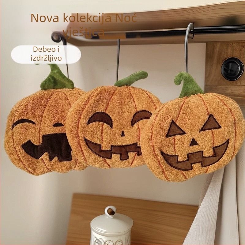 Viseći ručnik za ruke s motivom Halloween tikve, koralni pliš, izšiven, 150D, 30-50g