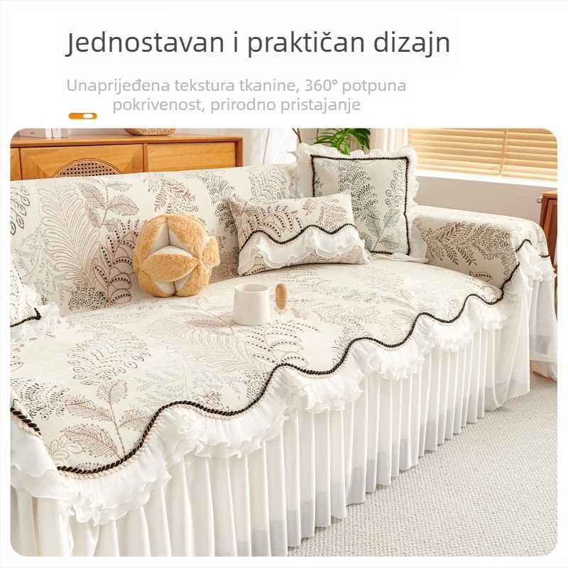 Chenille navlaka za modularni kauč, doily rub, jednostavan stil, zaštitni prekrivac za prašinu