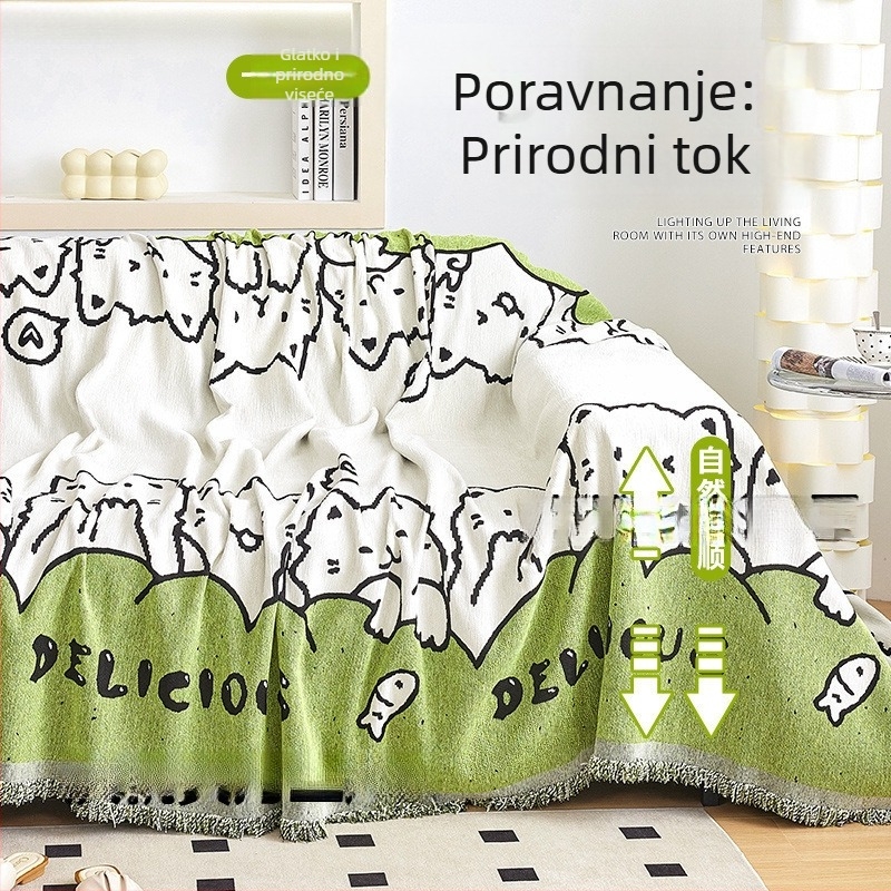 Navlaka za kutnu/segmentnu sofu, vafl tekstura, crtani motiv, potpuno pokrivanje, bez zatvarača