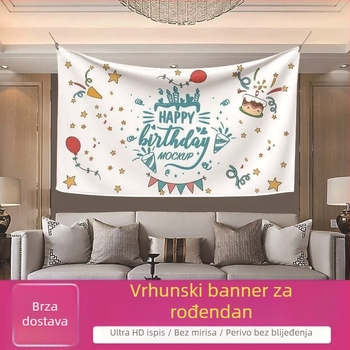 Rođendanska pozadina gobelin s motivom crtića, pravokutni plišani pano za fotografije odraslih i djece, prilagodljivo ceremonijsko pozadje
