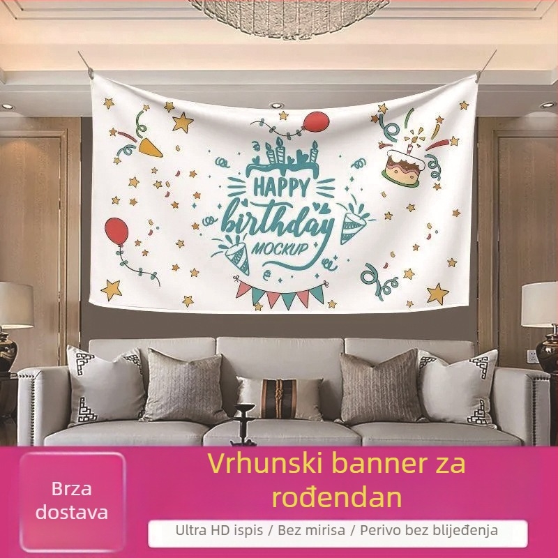 Rođendanska pozadina gobelin s motivom crtića, pravokutni plišani pano za fotografije odraslih i djece, prilagodljivo ceremonijsko pozadje