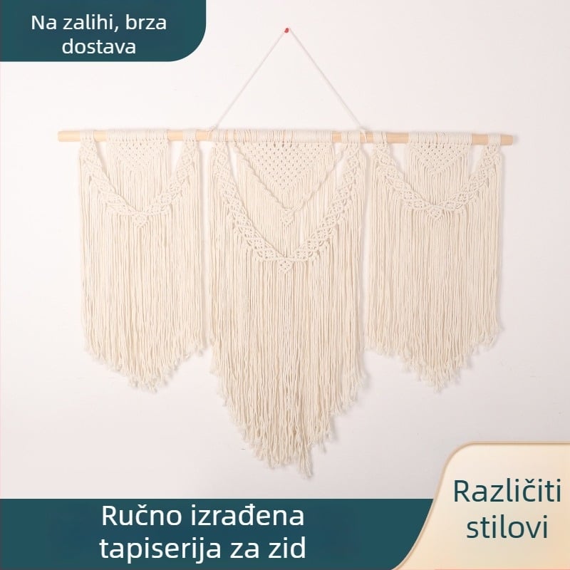 Boemska pamučna tapiserija za dnevni boravak – DIY zidna dekoracija, kvadratni, prugasti uzorak, ručno tkanje, nordijski stil.