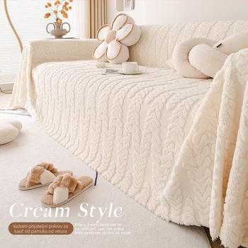 Sametna navlaka za kauč – minimalistički modern stil, univerzalno, uzorak: biljke i cvijeće, Materijal: Shu cotton velvet