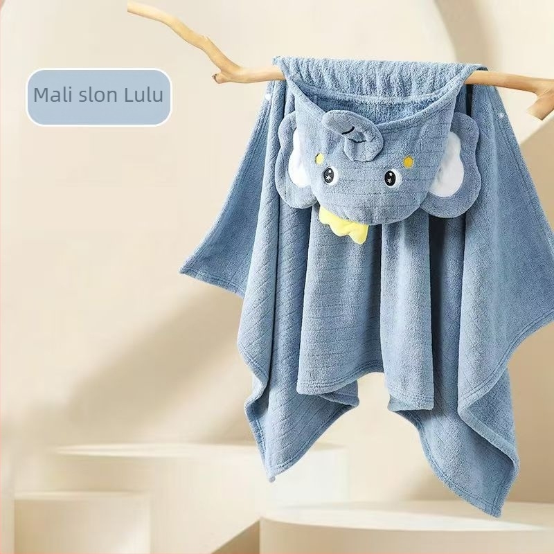 Dječji nosivi ručnik za kupanje s kapuljačom – karikatura dizajn, koralni fleece, 300–400 g, 150D, Jacquard