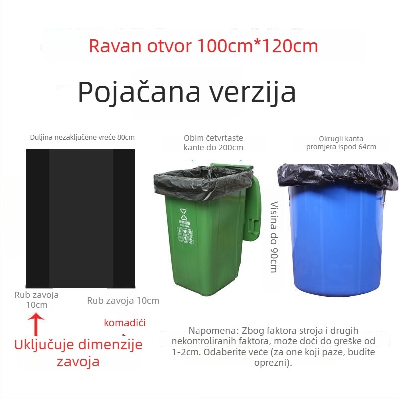 Smeće vreće od polietilena, debele, za komercijalnu upotrebu u kuhinjama i hotelima, nebiološki razgradive