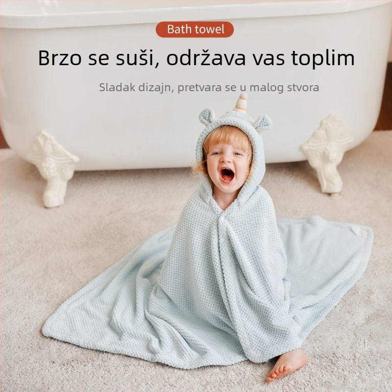 Dječji kupaći ogrtač za kupanje s kapuljačom, koralni flis (Marka: Xikati; Materijal: koralni flis; Težina: ≥500 g; Vlakno: 150d; Proizvodnja: tisak)