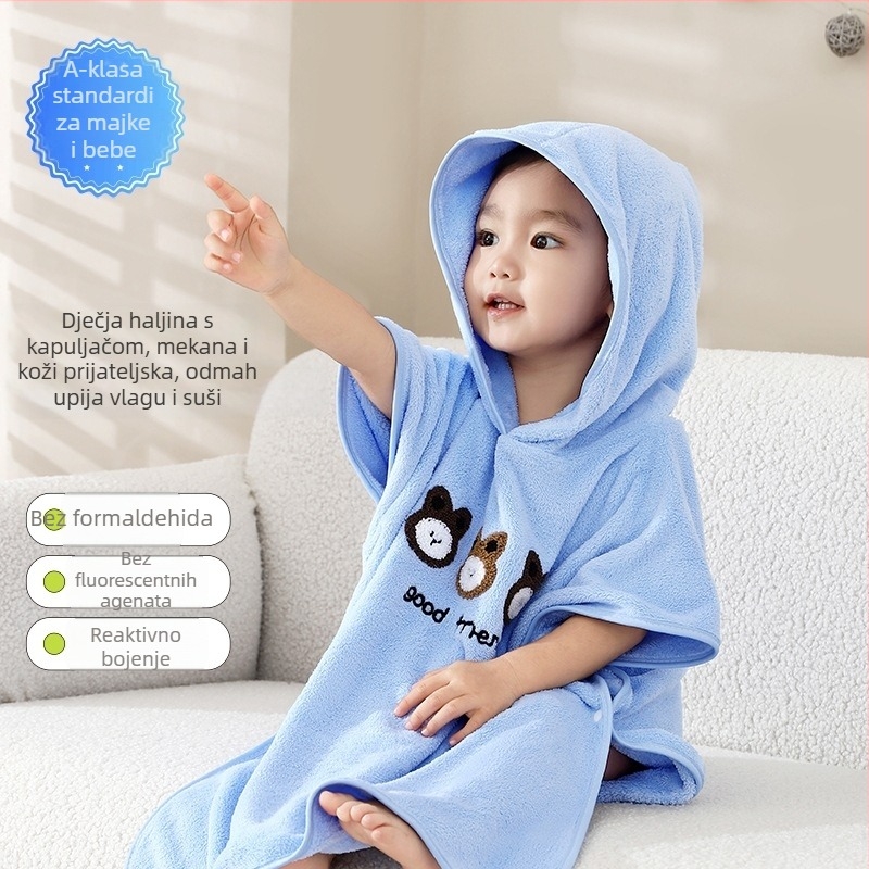 Dječji nosivi kupaći ručnik s kapuljačom — coral fleece, 200–300 g, izšiven motiv, mogućnost prilagođavanja, Strong Baby