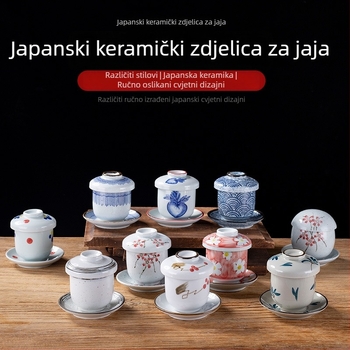 Porculanska čašica za parenje jaja u japanskom stilu, sigurna za mikrovalnu, ručno crtana površina
