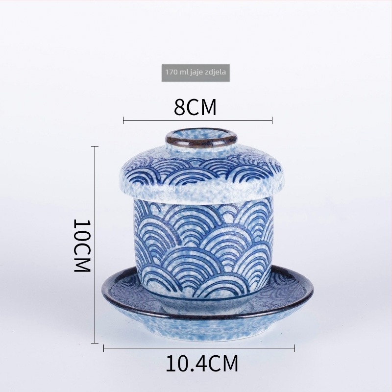 Porculanska čašica za parenje jaja u japanskom stilu, sigurna za mikrovalnu, ručno crtana površina
