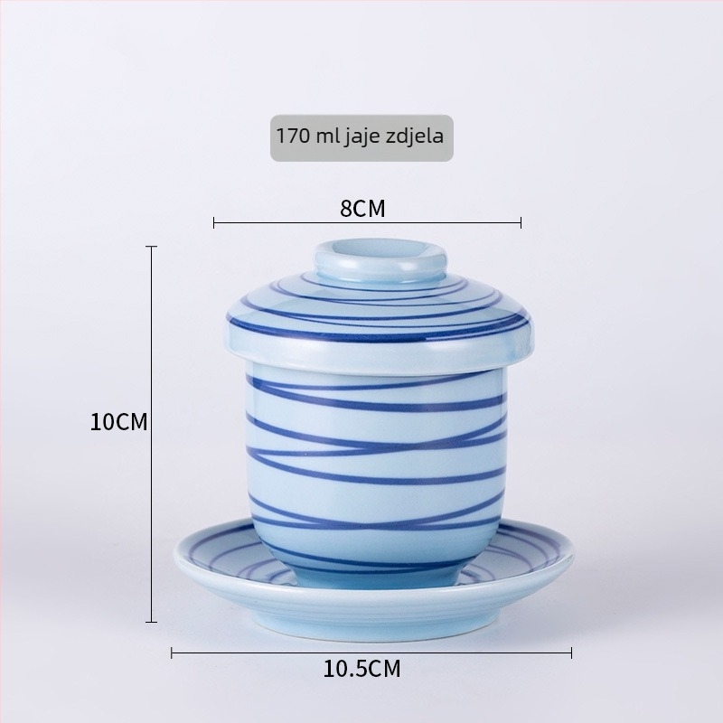 Porculanska čašica za parenje jaja u japanskom stilu, sigurna za mikrovalnu, ručno crtana površina