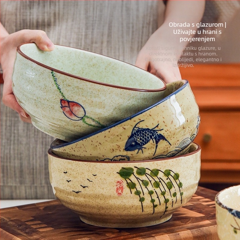 Keramička zdjela za rižu i juhu s glazurom ispod površine, posuđe u kineskom nacionalnom stilu, okrugli oblik, vintage stil, mikrovalna pogodna, razni uzorci