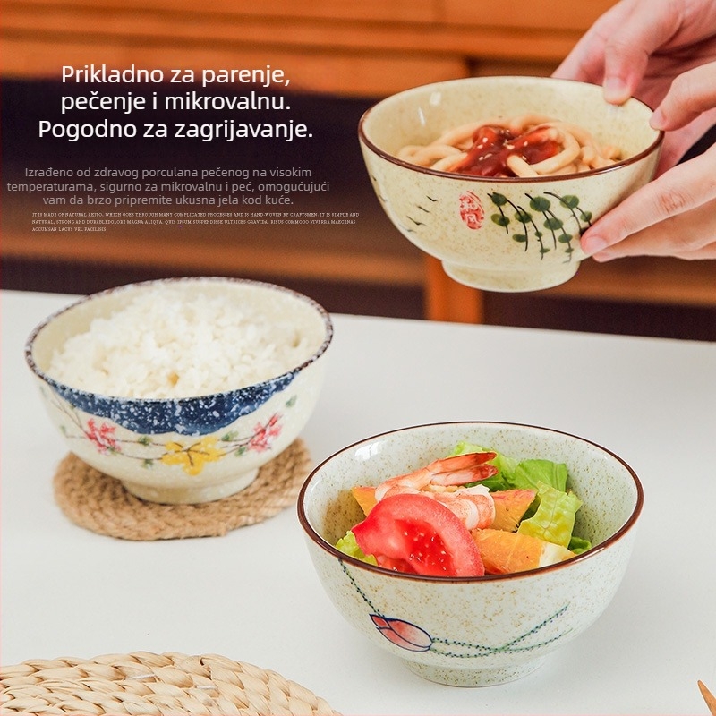 Keramička zdjela za rižu i juhu s glazurom ispod površine, posuđe u kineskom nacionalnom stilu, okrugli oblik, vintage stil, mikrovalna pogodna, razni uzorci