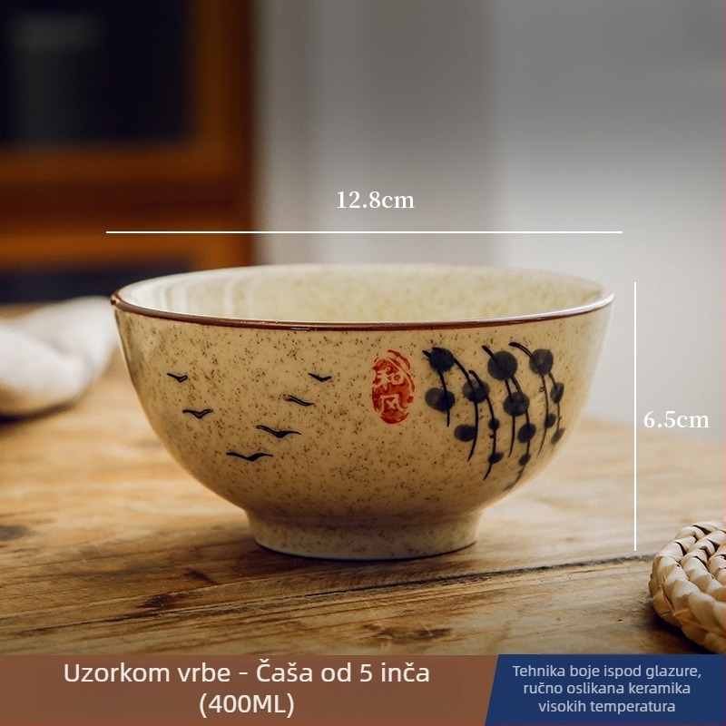 Keramička zdjela za rižu i juhu s glazurom ispod površine, posuđe u kineskom nacionalnom stilu, okrugli oblik, vintage stil, mikrovalna pogodna, razni uzorci