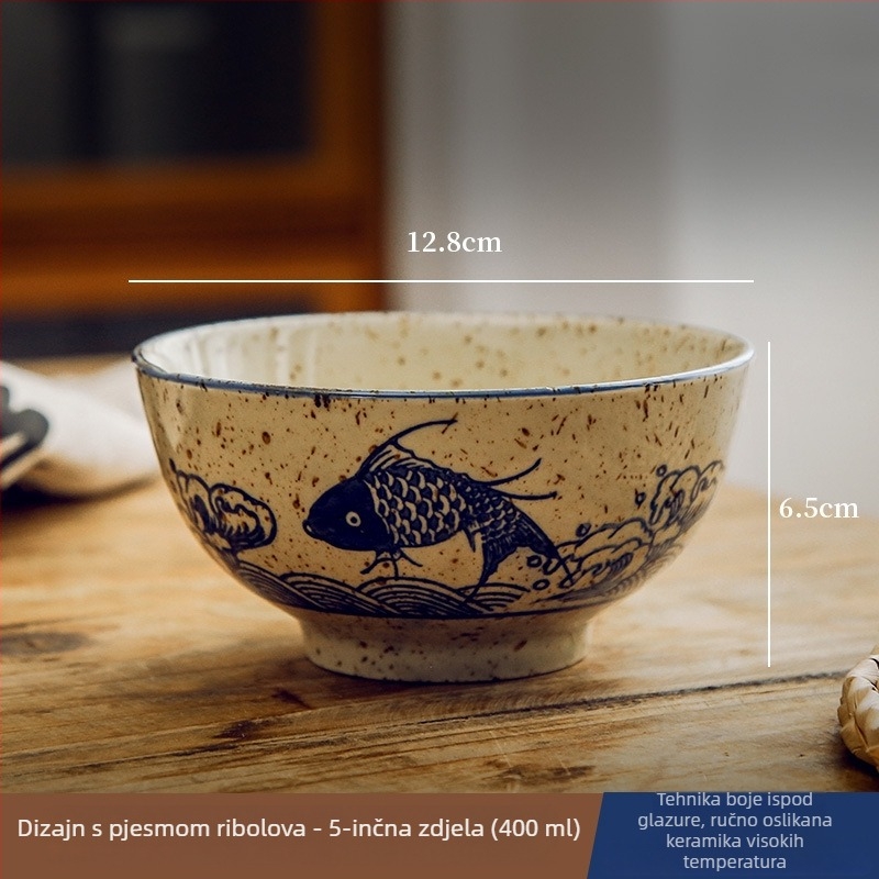 Keramička zdjela za rižu i juhu s glazurom ispod površine, posuđe u kineskom nacionalnom stilu, okrugli oblik, vintage stil, mikrovalna pogodna, razni uzorci