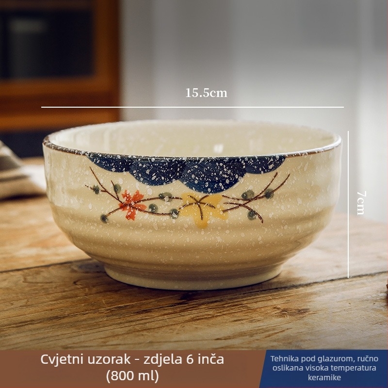 Keramička zdjela za rižu i juhu s glazurom ispod površine, posuđe u kineskom nacionalnom stilu, okrugli oblik, vintage stil, mikrovalna pogodna, razni uzorci