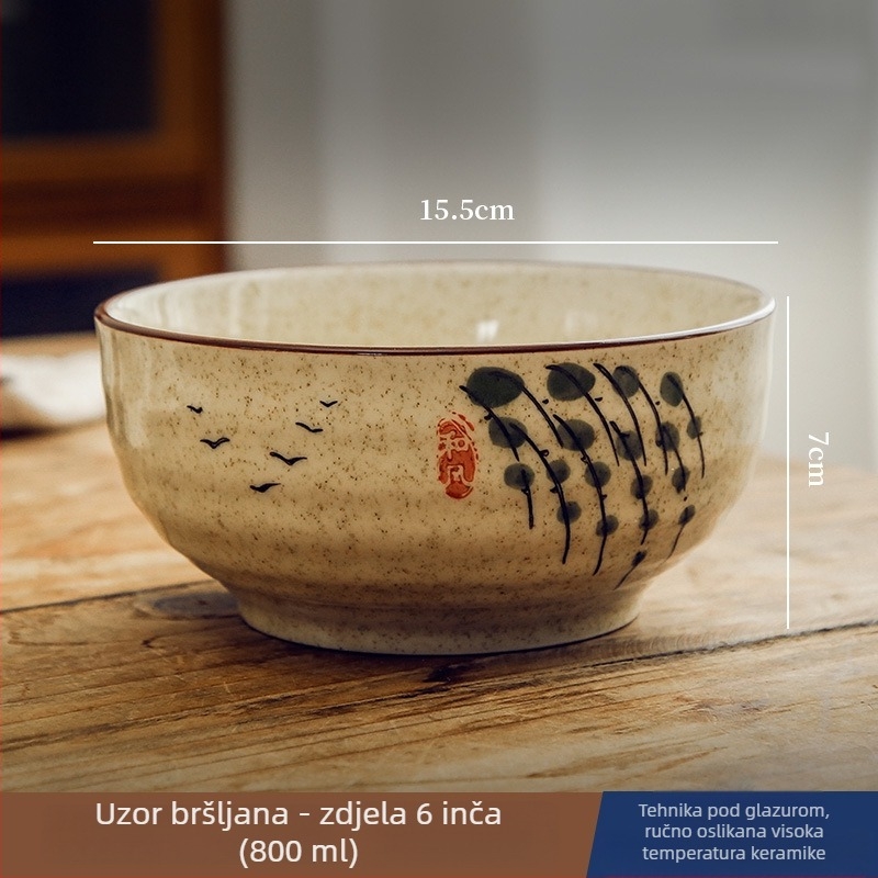 Keramička zdjela za rižu i juhu s glazurom ispod površine, posuđe u kineskom nacionalnom stilu, okrugli oblik, vintage stil, mikrovalna pogodna, razni uzorci