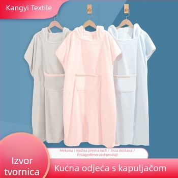 Kapuljačasti kaput od koralnog flisa za kupaonicu i ručnik | 300–400 g/m² | 150D vlakno | završni šav | mogućnost prilagođene obrade