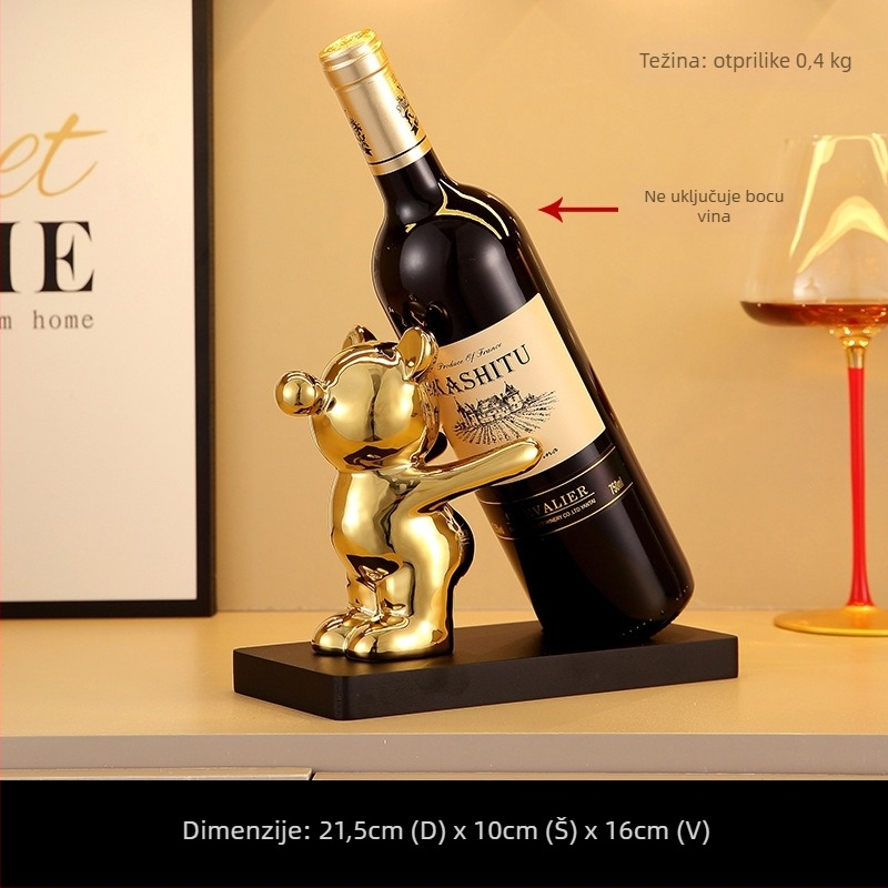 Keramički medvjed za stalak za vino – ručno izrađeno, jednostavan i moderan stil, dekor za dnevni boravak ili hodnik