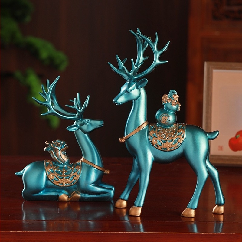 Figura od smole – sretan jelen, kineskog stila, dekor za dnevni boravak i hodnik, brend Wg