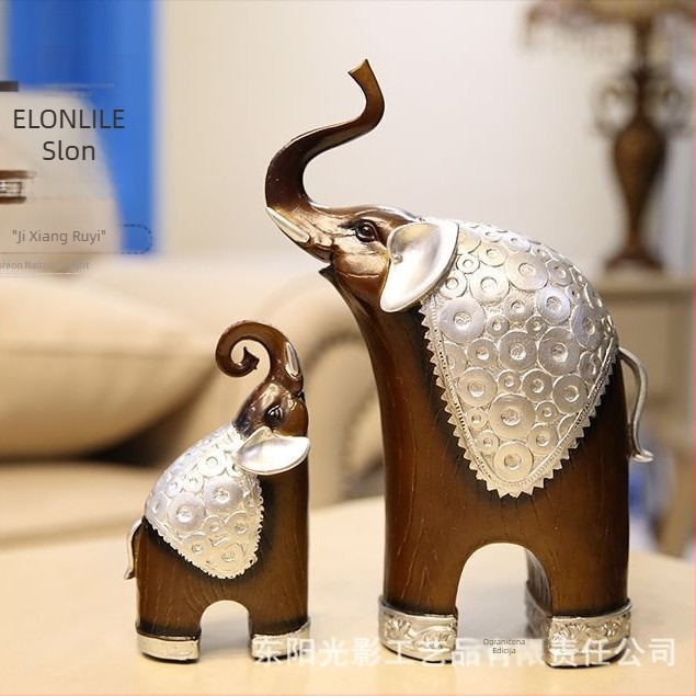Figura od smole: majka i sin slona – kineski stil, stolni ukras za dnevni boravak, dar za dom, marka Light and Shadow