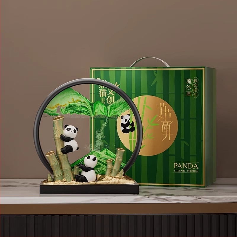 Panda figura od smole za hodnik i ormar TV/vina – moderni minimalistički pijeskoviti umjetnički rad s mogućnošću tiskanja logotipa, izvrsno darilo