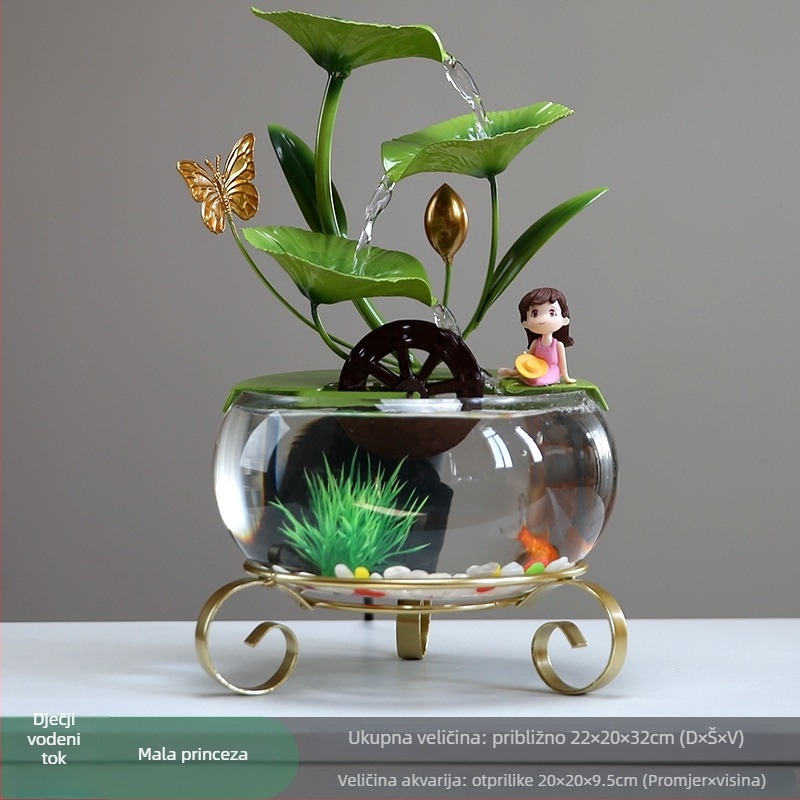 Stolna fontana s lotosom od stakla i kovanog željeza, ručna izrada, stil laganog luksuza