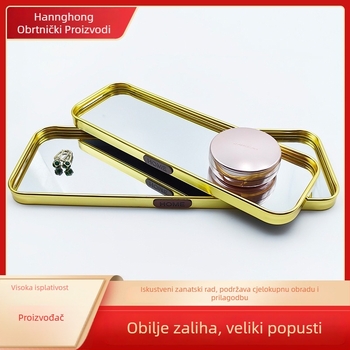 Luksuzni metalni poslužavnik s ogledalom, pravokutni viseći poslužavnik za dnevni boravak, ručno izrađeno od aluminijske legure i stakla, dekor prostora