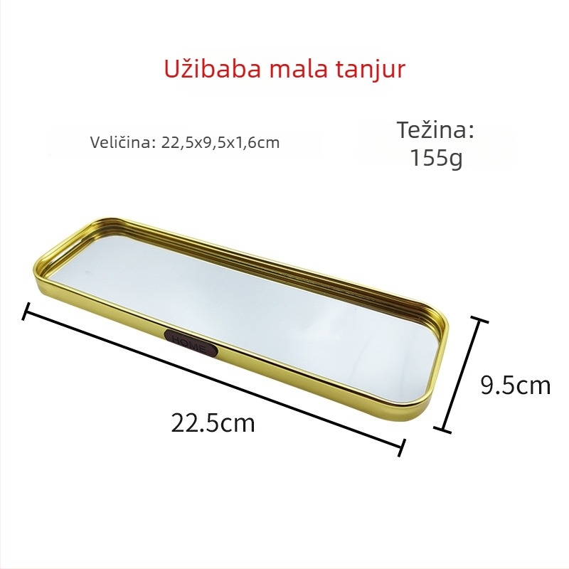 Luksuzni metalni poslužavnik s ogledalom, pravokutni viseći poslužavnik za dnevni boravak, ručno izrađeno od aluminijske legure i stakla, dekor prostora