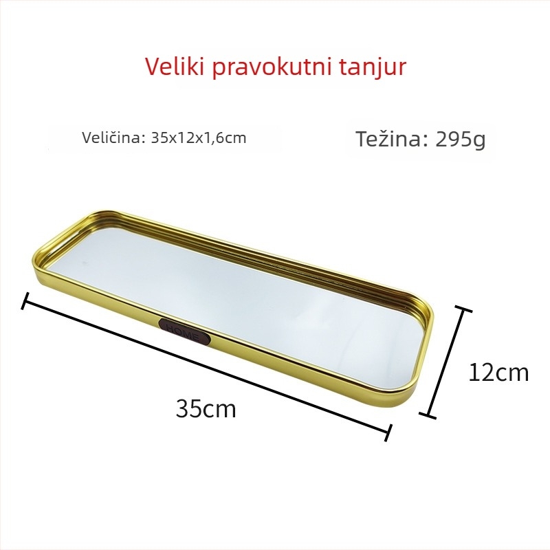 Luksuzni metalni poslužavnik s ogledalom, pravokutni viseći poslužavnik za dnevni boravak, ručno izrađeno od aluminijske legure i stakla, dekor prostora