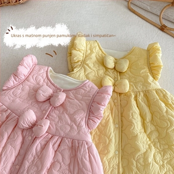 Korejskog stila bez rukava haljina za princeze, poliester, jednofarbna, zima, za djecu 3–8 godina