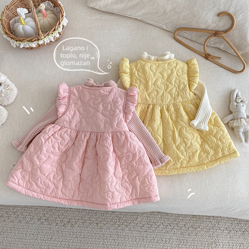 Korejskog stila bez rukava haljina za princeze, poliester, jednofarbna, zima, za djecu 3–8 godina
