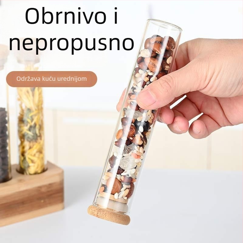 Yi Lan staklena okrugla posuda za zrna kave sa drvenim stalkom, kapacitet ispod 300 ml, mikrovalna kompatibilna, mogućnost tiska logotipa