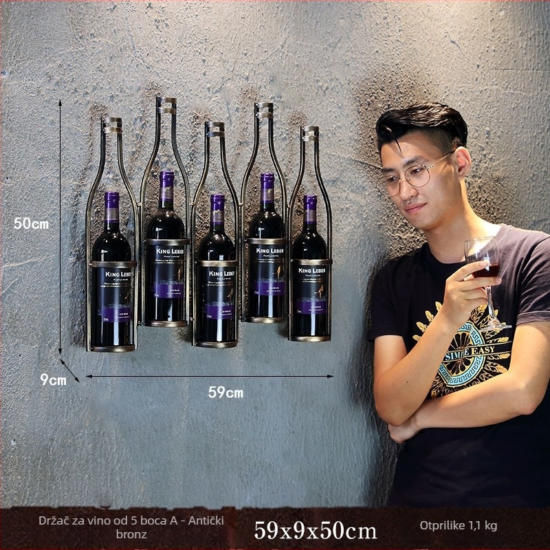 Željezni zidni stalak za vino, vintage industrijskog stila, za kućnu upotrebu