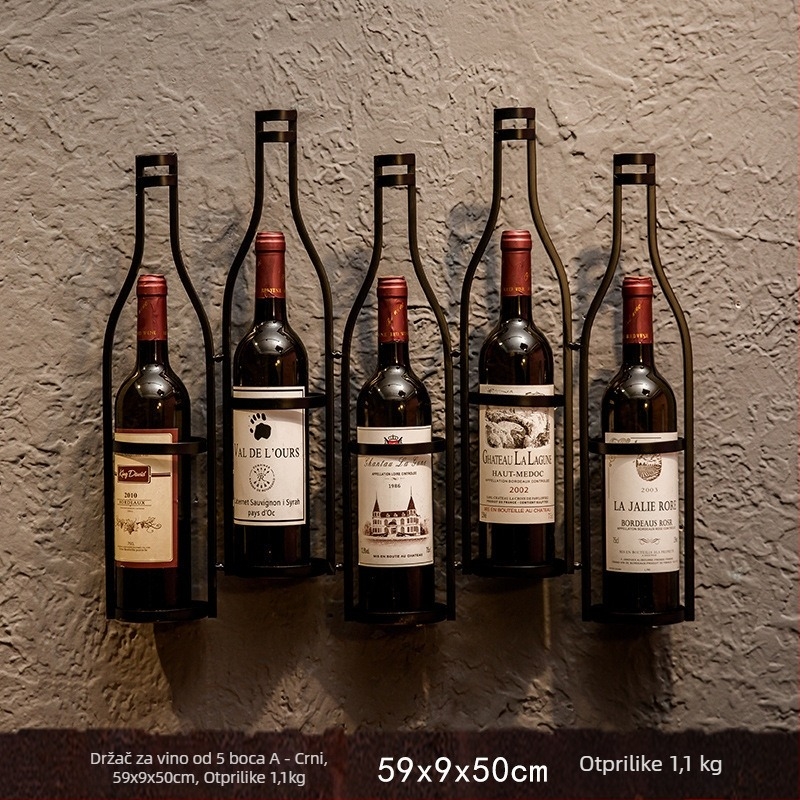 Željezni zidni stalak za vino, vintage industrijskog stila, za kućnu upotrebu