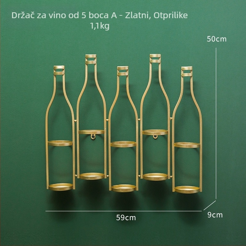 Željezni zidni stalak za vino, vintage industrijskog stila, za kućnu upotrebu