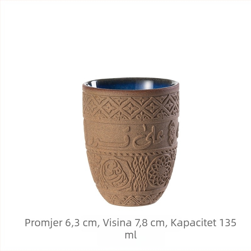 Šalica za espresso, rustikalna keramika, retro keramička šalica za kavu s arapskim reljefom