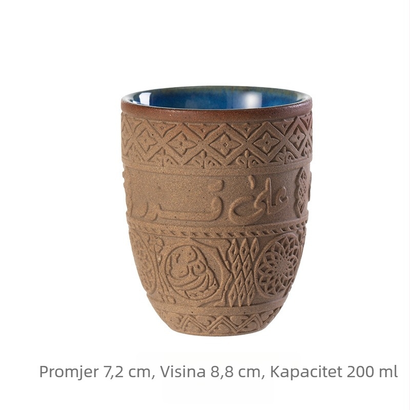 Šalica za espresso, rustikalna keramika, retro keramička šalica za kavu s arapskim reljefom