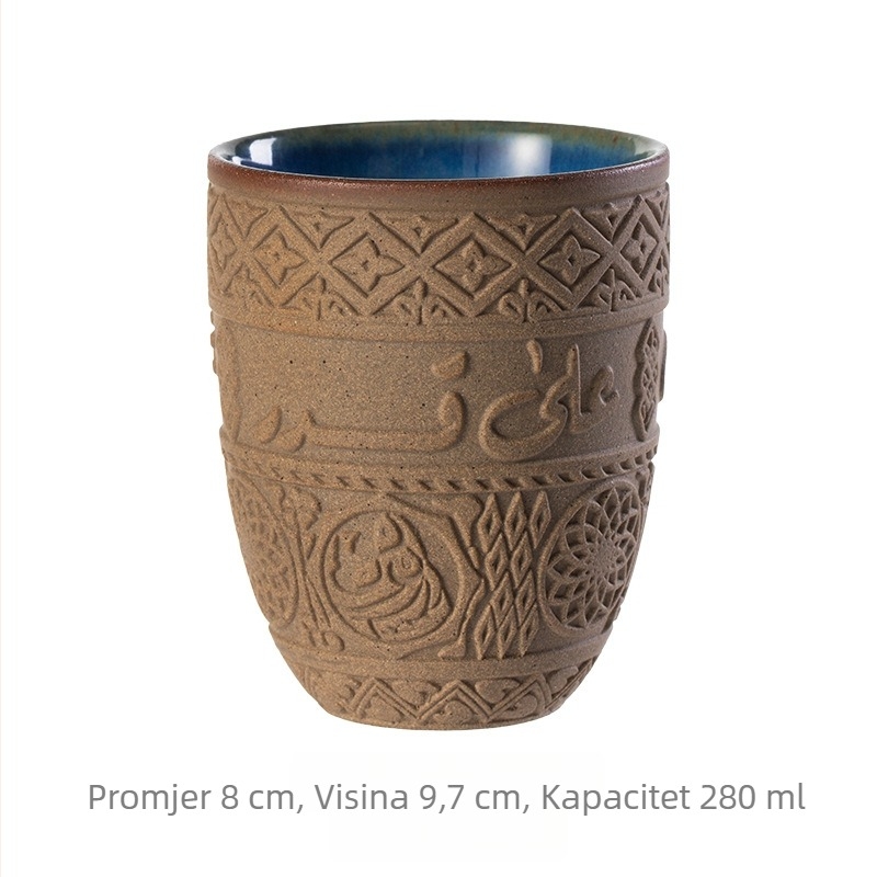 Šalica za espresso, rustikalna keramika, retro keramička šalica za kavu s arapskim reljefom