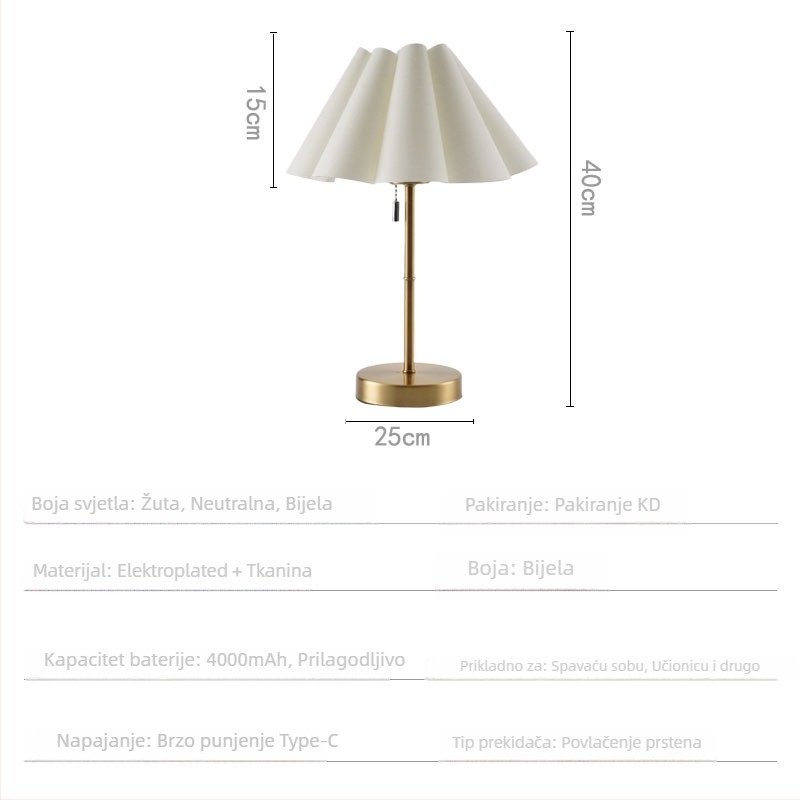 Stolna lampa s platnenim abažurom i željeznom umjetnošću, cvjetni oblik, stil svjetla luksuza, napajanje baterijom, beskonačno podešavanje jačine svjetla
