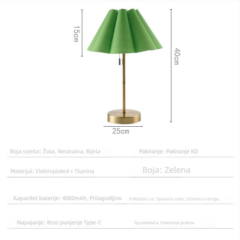 Stolna lampa s platnenim abažurom i željeznom umjetnošću, cvjetni oblik, stil svjetla luksuza, napajanje baterijom, beskonačno podešavanje jačine svjetla