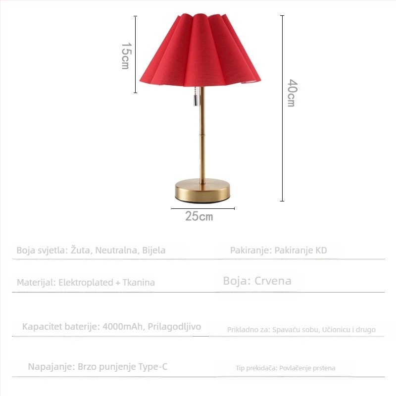 Stolna lampa s platnenim abažurom i željeznom umjetnošću, cvjetni oblik, stil svjetla luksuza, napajanje baterijom, beskonačno podešavanje jačine svjetla